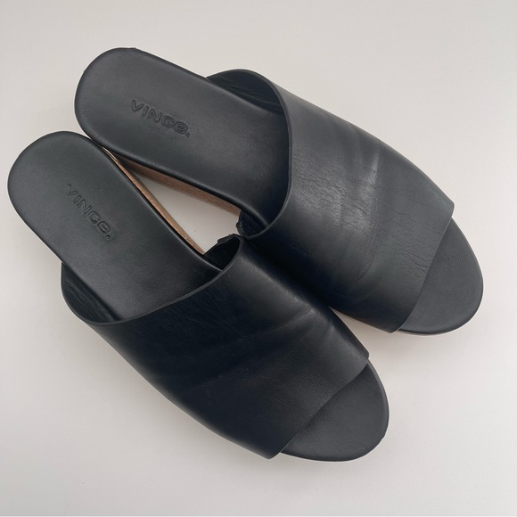 VINCE James B Leather Women’s Platform Cork Slide Black Sandals size 7.5 - Picture 2 of 14